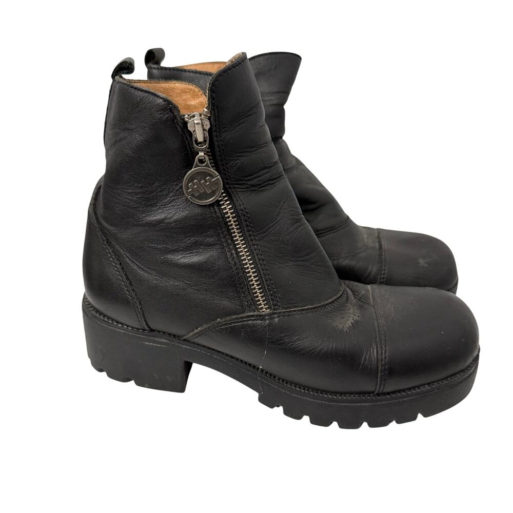 Double H Boots Womens Size 8.5 M Black Leather Biker Moto Double Zip Chunky